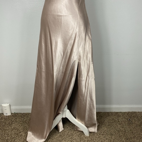 Birdy Grey Lisa Long Satin Dress Taupe Size 4  leg slit - Picture 12 of 12